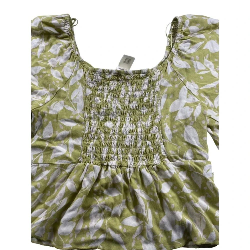 Urban Romantics Green Boho Fairy Smocked Peplum Top Square Neck Flutter sleeve - Picture 6 of 6